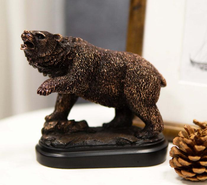 Wall Street Stock Market Bear Attacking With Paw Bronze Electroplated Figurine