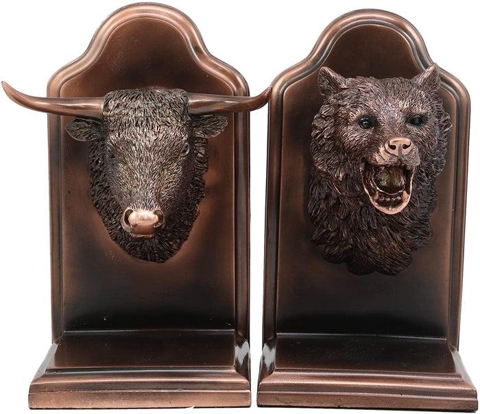 Wall Street Stock Market Bull VS Bear Bookends Bronze Electroplated Figurine