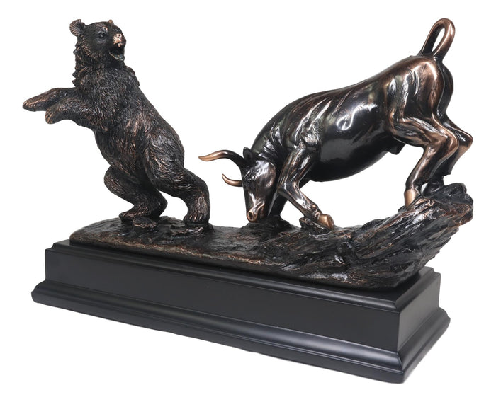 Wall Street Stock Market Signature Charging Bull With Conceding Bear Statue