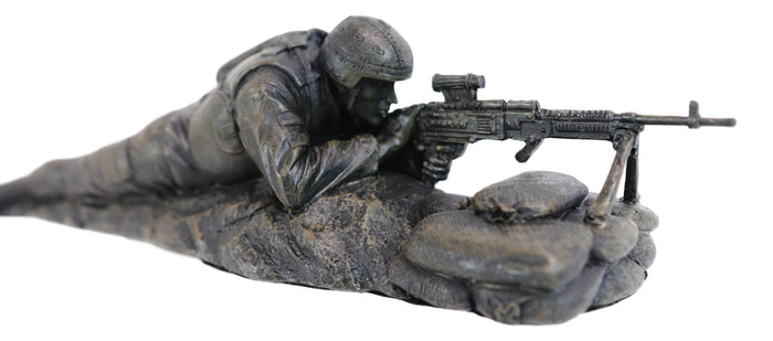 War Marine Scout Sniper Soldier With Long Range Rifle Gun On Tripod Stand Statue