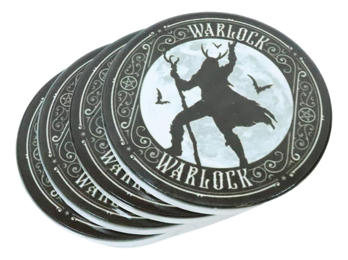 Warlock With Full Moon And Bats Ceramic Coaster Set Of 4 Tiles With Cork Backs