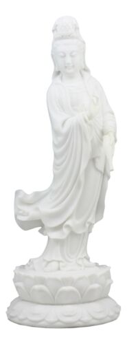 Water And Moon Bodhisattva Goddess Kuan Yin Standing On Lotus Statue 12.75"H Water And Moon Bodhisattva Goddess Kuan Yin Standing On Lotus Statue 12.75"H