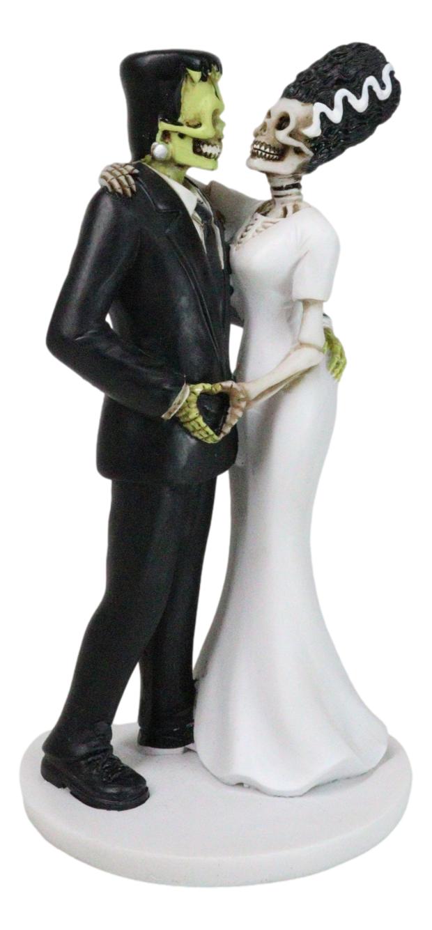 Wedding Dance Skeleton Frankenstein Skull Bride And Groom Love Sign Figurine