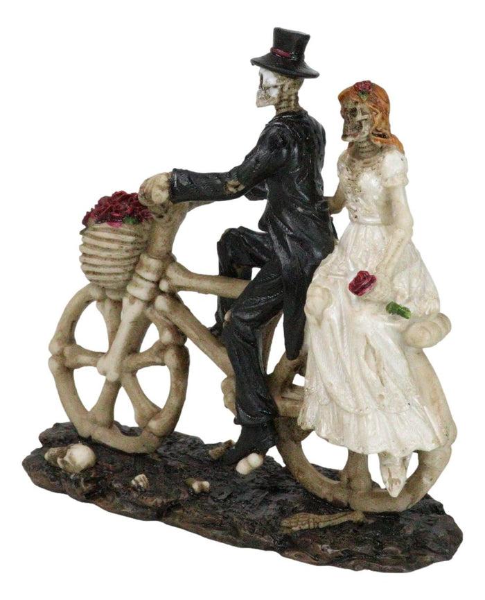 Wedding Skeletons Bride And Groom Riding Skeletal Bones Roses Bicycle Figurine