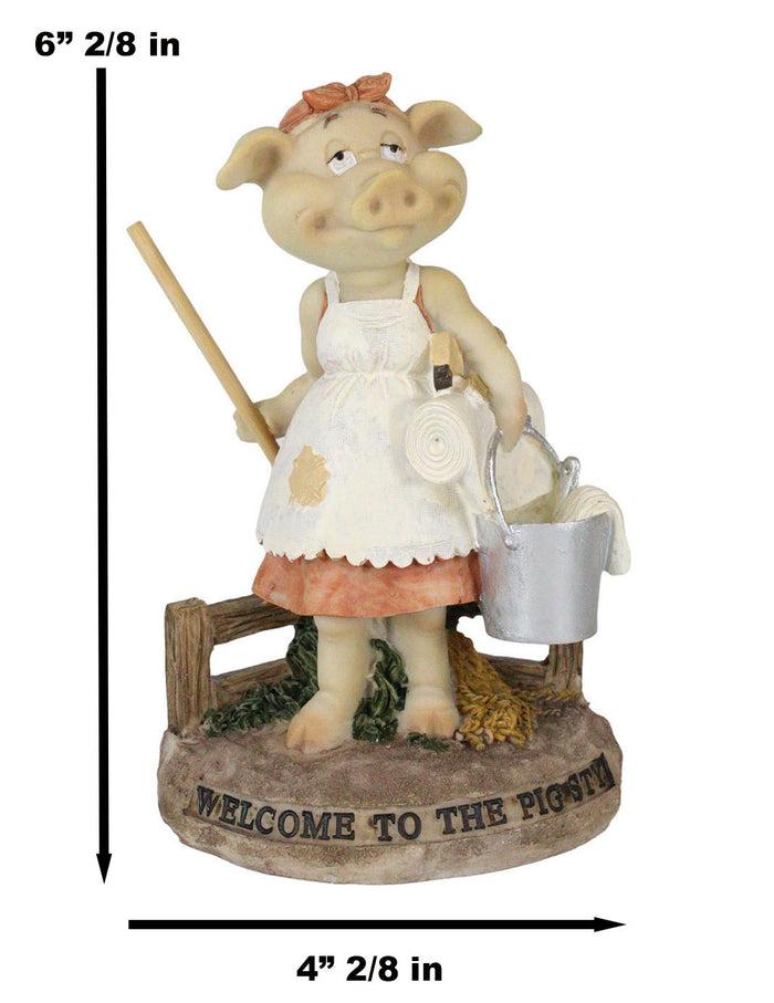 Welcome To The Pigsty Whimsical Cinderella Pig Carrying A Pail And Mop Figurine