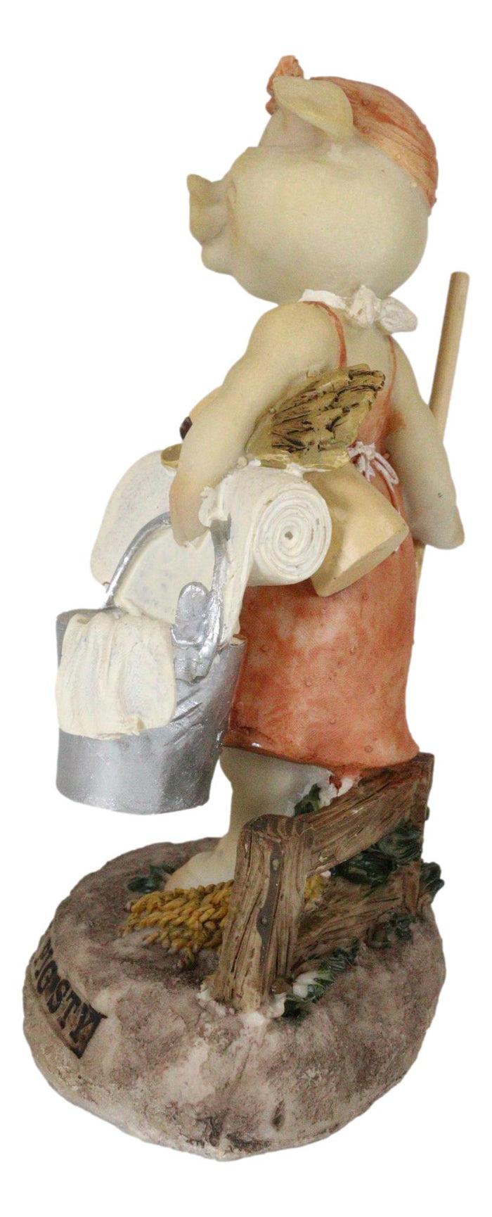 Welcome To The Pigsty Whimsical Cinderella Pig Carrying A Pail And Mop Figurine