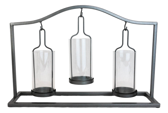 Western Black Arched Metal Stand Decorative Triple Votive Candles Candleholder