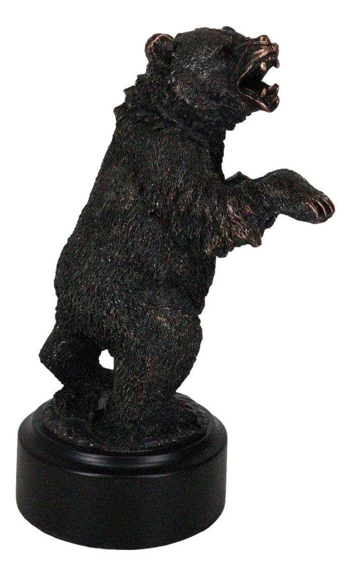 Western Black Bear On Rear Legs Roaring Bronze Electroplated Resin Decor Statue