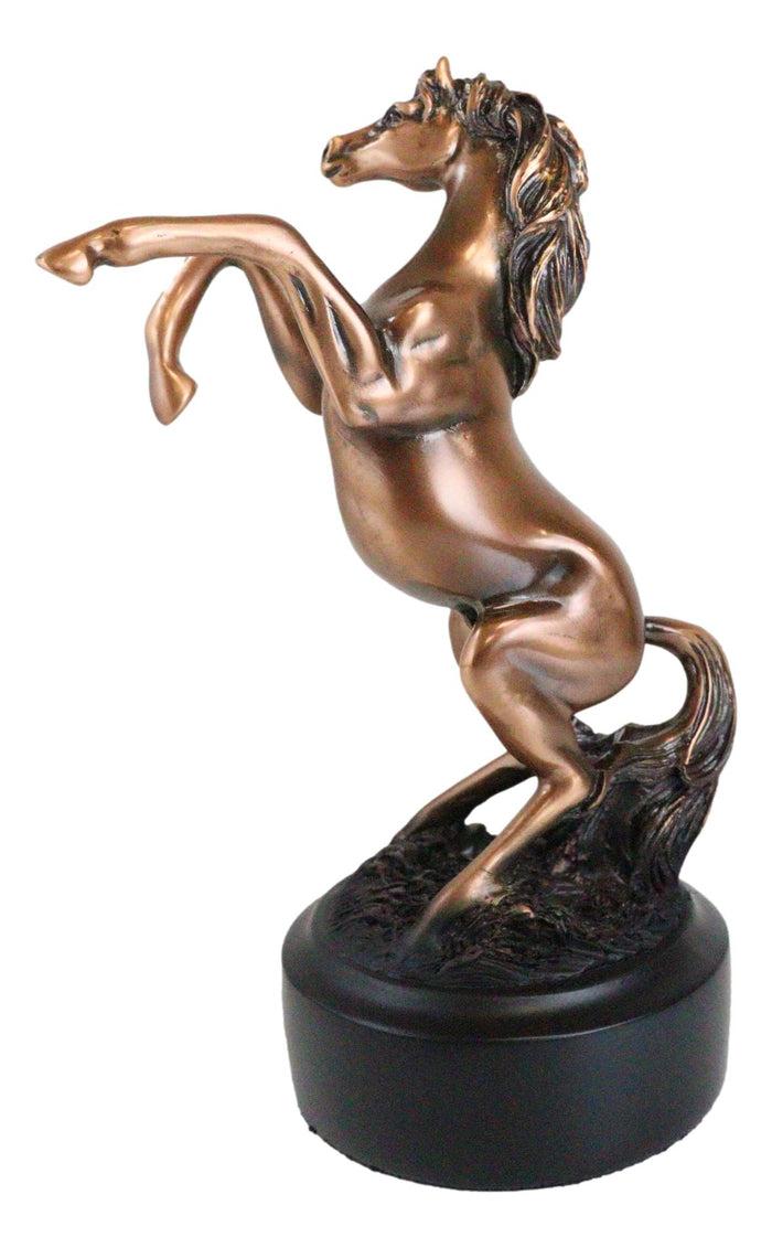 Western Black Beauty Prancing Horse Bronzed Resin Figurine With Base 6.75"Tall