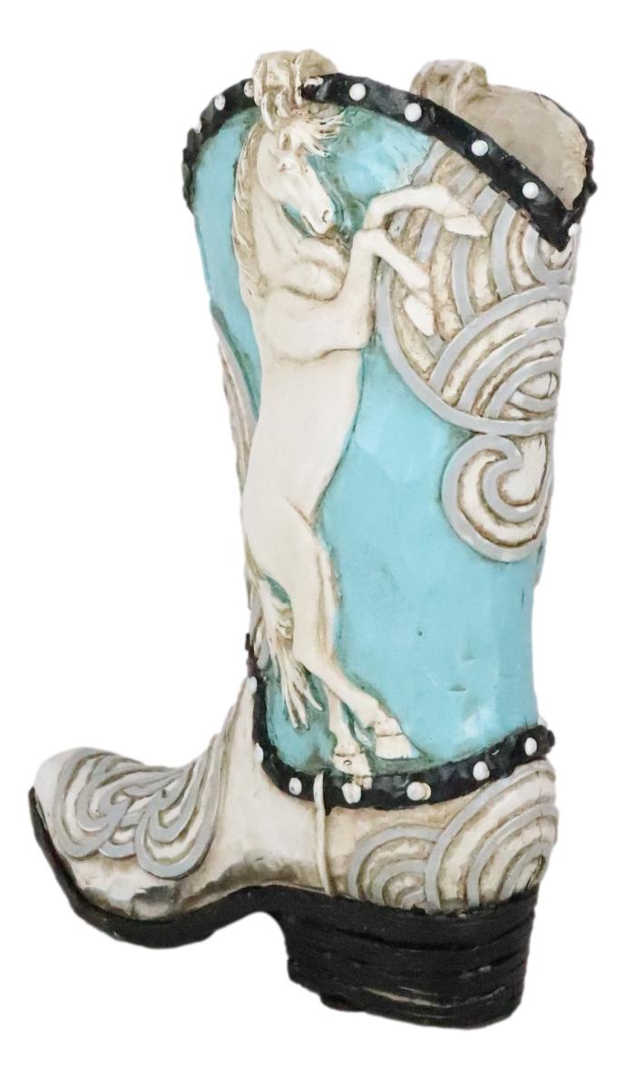 Western Blue And White Prancing Horse Cowboy Cowgirl Boot Vase Planter Figurine