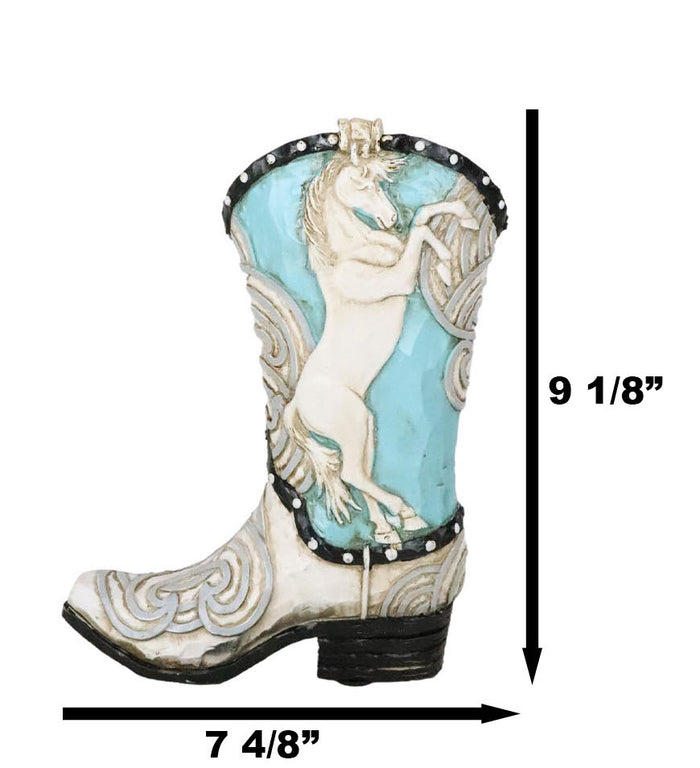 Western Blue And White Prancing Horse Cowboy Cowgirl Boot Vase Planter Figurine