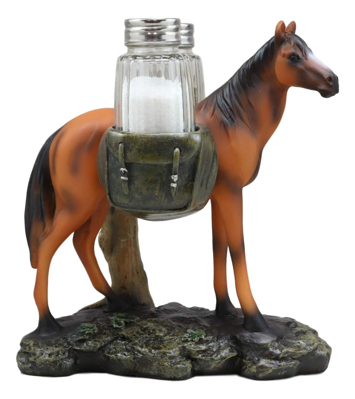 Western Brown Stallion Horse With Saddlebags Salt Pepper Shakers Set Figurine