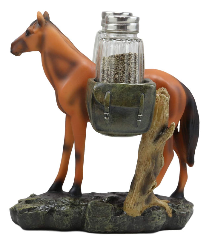 Western Brown Stallion Horse With Saddlebags Salt Pepper Shakers Set Figurine