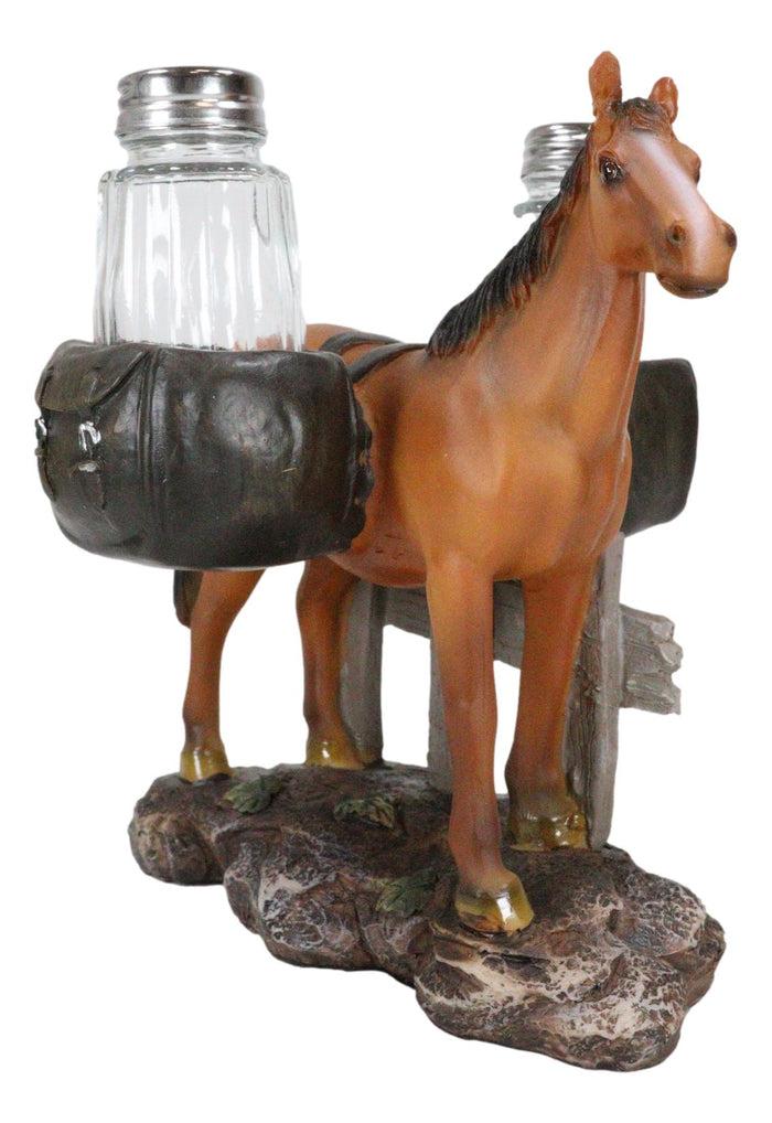 Western Brown Stallion Horse With Saddlebags Salt Pepper Shakers Holder Figurine