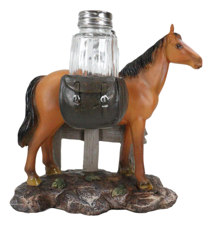 Western Brown Stallion Horse With Saddlebags Salt Pepper Shakers Holder Figurine