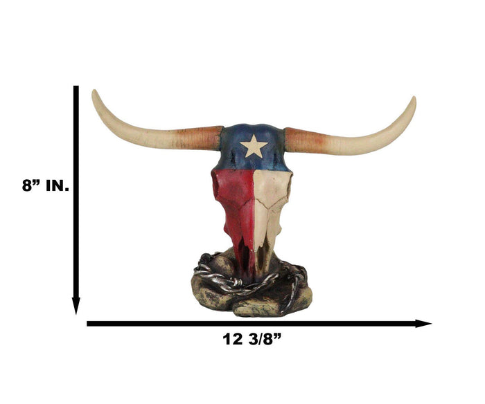 Western Bull Cow Steer Skull With Texas Lone Star State Flag Desktop Figurine