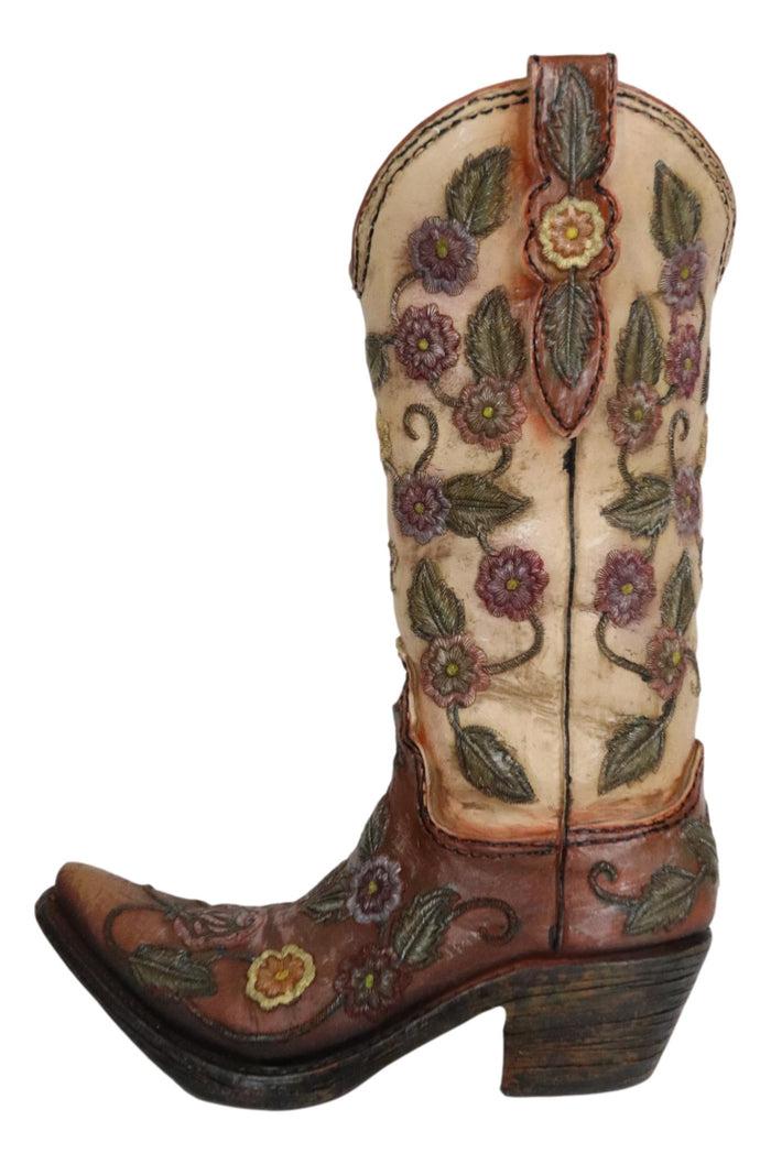 Western Country Arizona Floral Vines Brown Cowgirl Cowboy Boot Vase Figurine