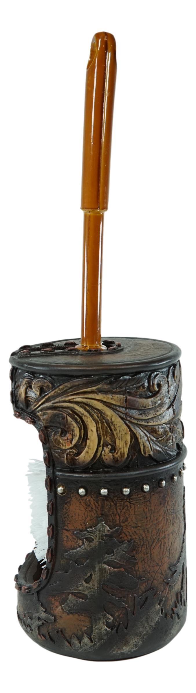 Western Country Cowboy On Horses With Floral Pattern Toilet Brush And Holder Set