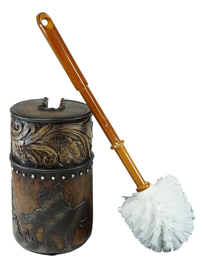 Western Country Cowboy On Horses With Floral Pattern Toilet Brush And Holder Set