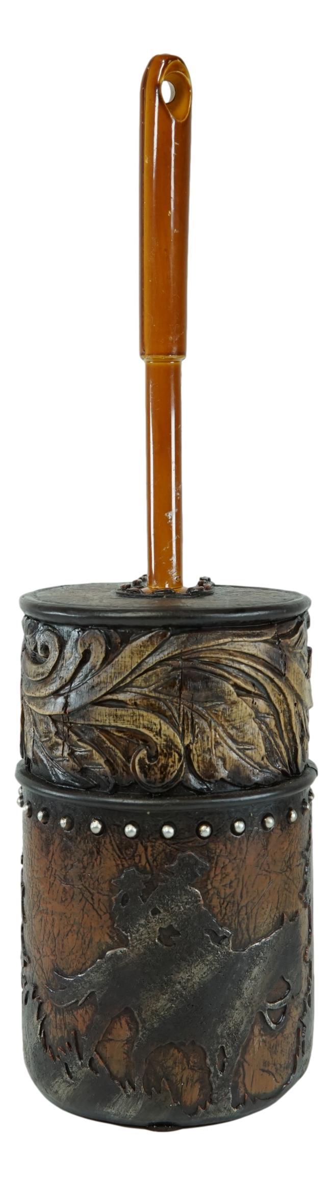 Western Country Cowboy On Horses With Floral Pattern Toilet Brush And Holder Set