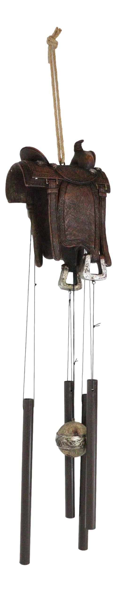 Western Country Cowboy Rustic Horse Saddle Decorative Wind Chime Garden Accent