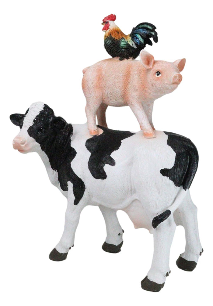 Western Country Rustic Farmhouse Holstein Cow Piglet And Hen Chicken Figurine