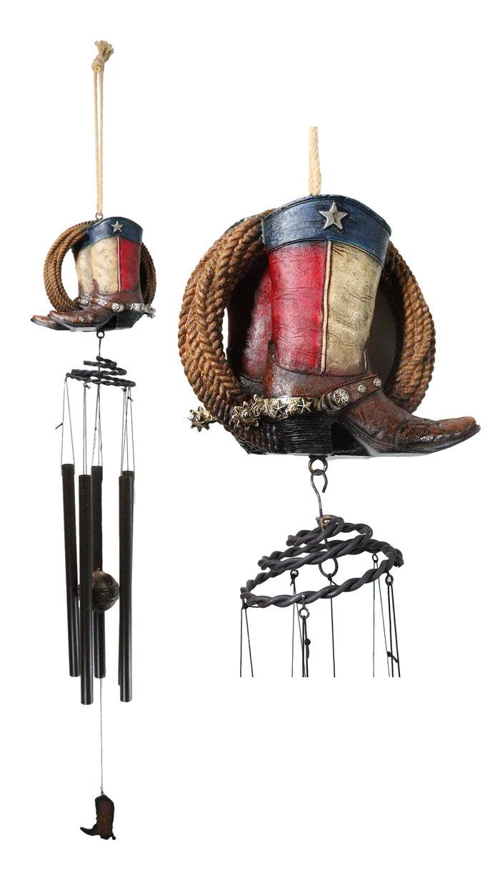 Western Country Rustic Texas Cowboy Boot With Lasso Ropes Hanging Wind Chime Western Country Rustic Texas Cowboy Boot With Lasso Ropes Hanging Wind Chime