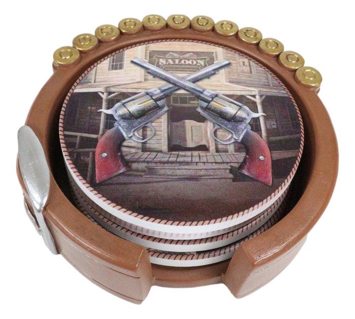 Western Cowboy Ammo Bullets Belt With Dual Crossed Revolver Guns Coaster Set
