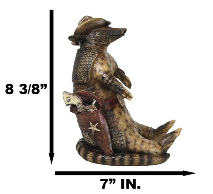 Western Cowboy Armadillo With Sheriff Gun Hat Badge Cell Phone Holder Figurine