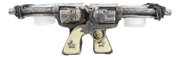 Western Cowboy Dual Crossed Sheriff Revolver Pistols 4 Votives Candle Holder