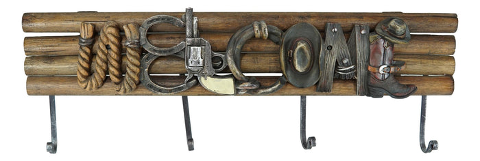 Western Cowboy Hat Horseshoes Pistol Rope Boot Welcome Sign Wall Hooks Decor