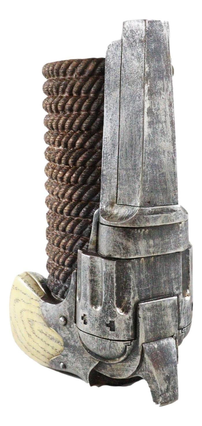 Western Cowboy Pistol Revolver Gun With Braided Ropes Barrel Floral Vase Decor