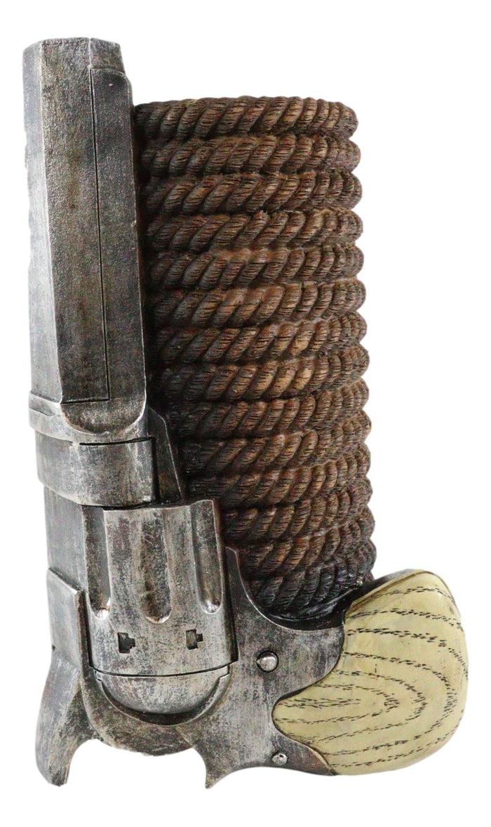 Western Cowboy Pistol Revolver Gun With Braided Ropes Barrel Floral Vase Decor