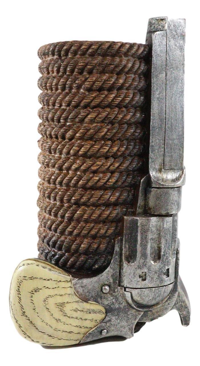 Western Cowboy Pistol Revolver Gun With Braided Ropes Barrel Floral Vase Decor