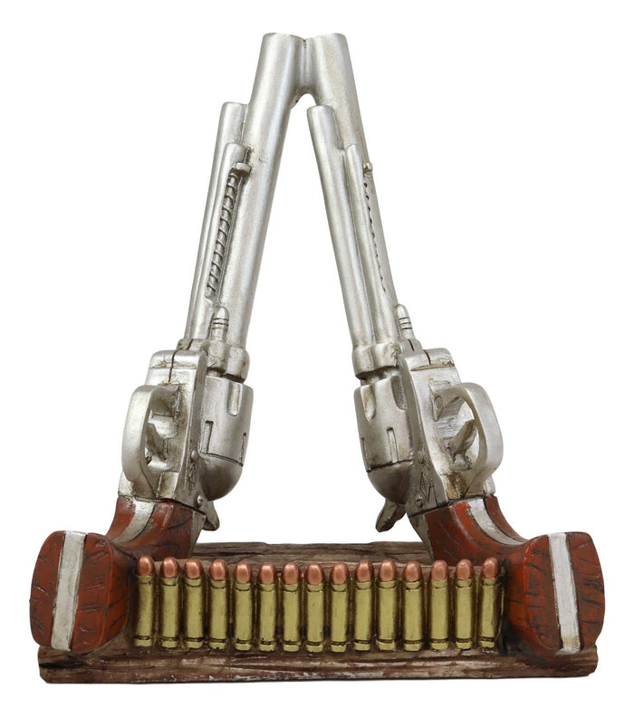 Western Cowboy Six Shooter Revolver Pistols With Ammo Cell Phone Holder Statue