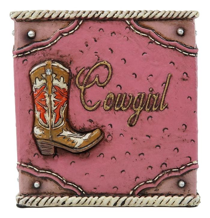 Western Cowgirl Boot With Horseshoe Fabulous Pink Tissue Box Cover Sculpture