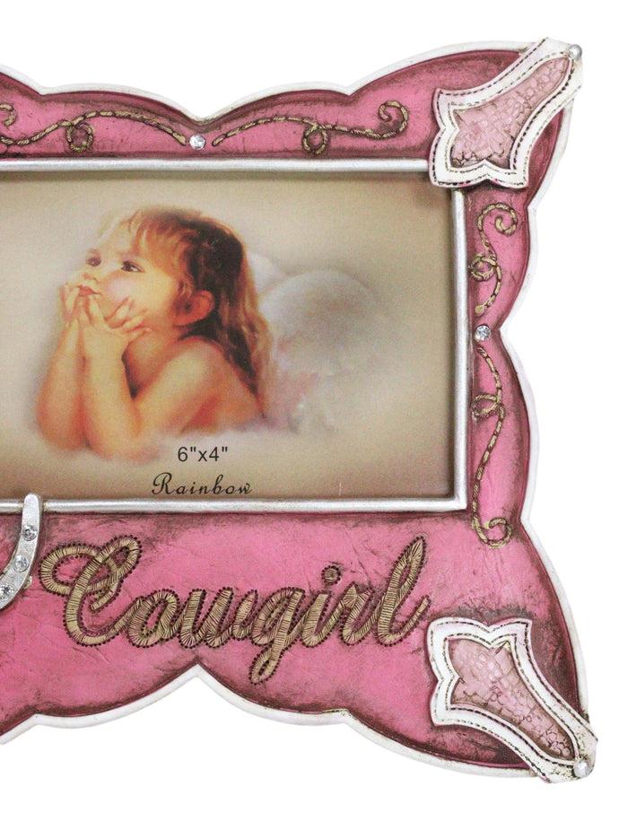 Western Cowgirl Pink Faux Leather Horseshoe Picture Frame Wall Or Easel 4"X6"