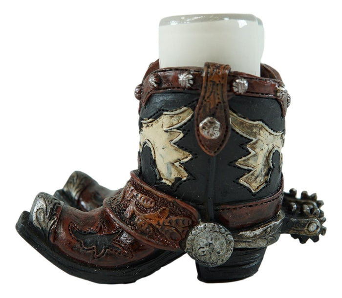 Western Fancy Pair Of Cowboy Boots With Spur Salt And Pepper Shakers Holder Set