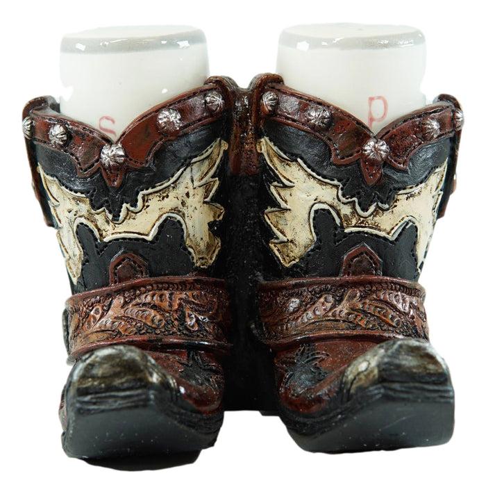 Western Fancy Pair Of Cowboy Boots With Spur Salt And Pepper Shakers Holder Set