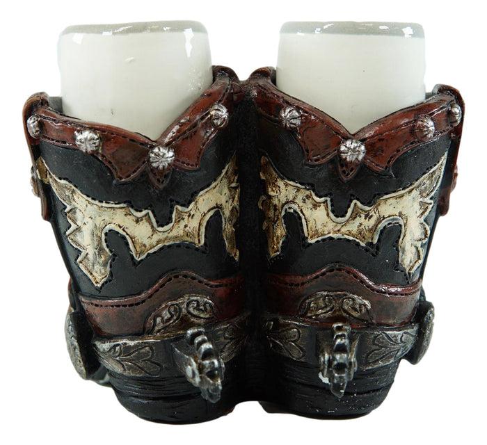 Western Fancy Pair Of Cowboy Boots With Spur Salt And Pepper Shakers Holder Set