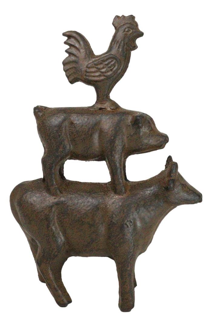 Western Farmhouse Cast Iron Rustic Rooster Pig And Cow Stacked DecorSculpture