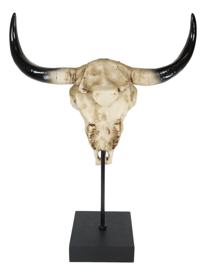 Western Floral Tribal Scroll Indian Chief Bull Cow Skull Desktop Plaque On Stand