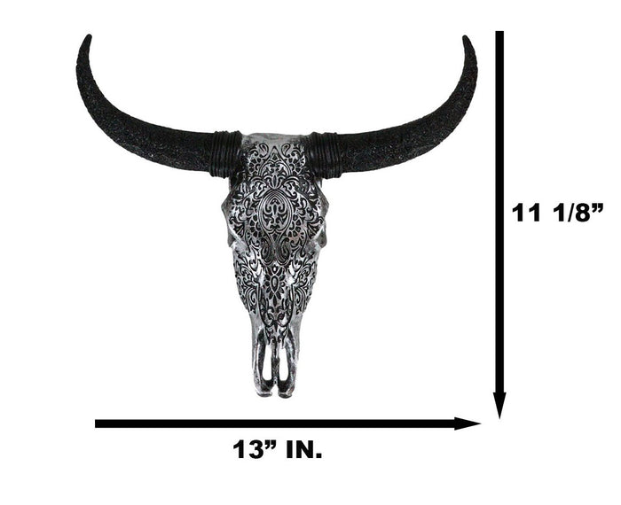 Western Floral Tribal Tattoo Tooled Bison Bull Cow Skull Wall Decor Plaque