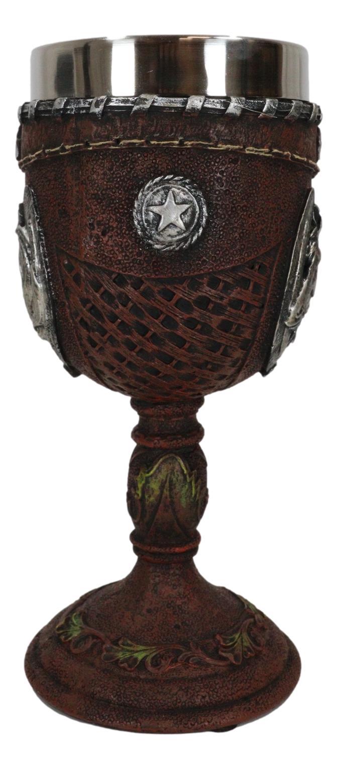 Western Horse Head Giant Horseshoe Lone Stars In Faux Tooled Leather Wine Goblet