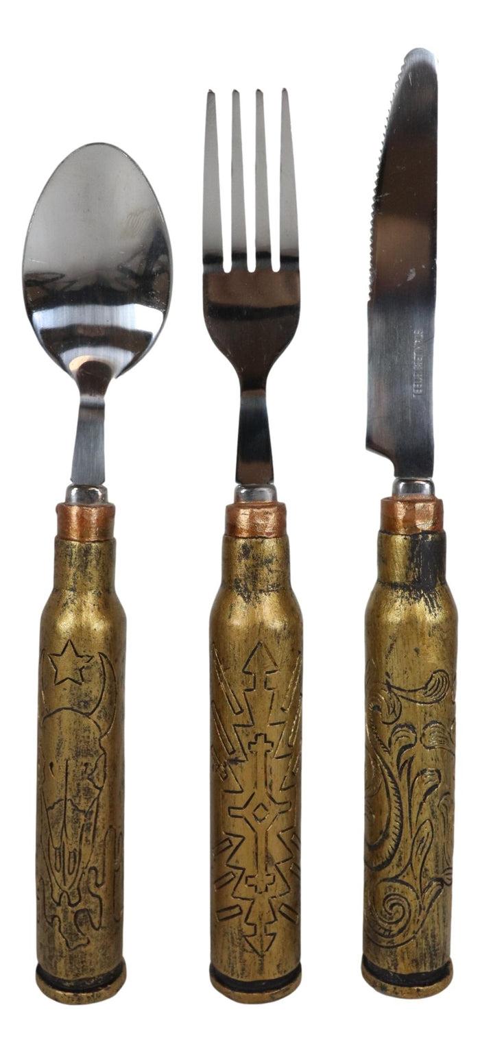 Western Hunter Rifle Ammo Bullet Shell Casing Flatware 1 Spoon Fork Knife Set