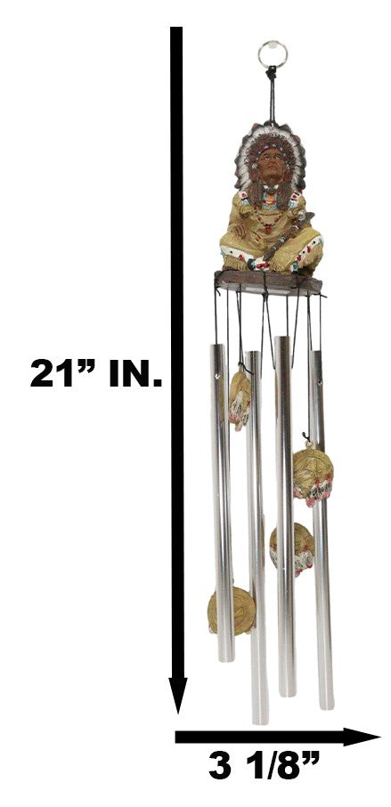 Western Indian Chief With Roach Headdress And Peace Pipe Decorative Wind Chime