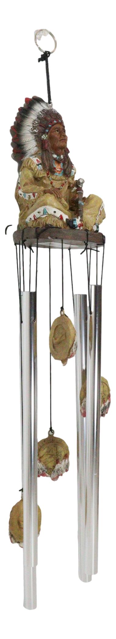 Western Indian Chief With Roach Headdress And Peace Pipe Decorative Wind Chime