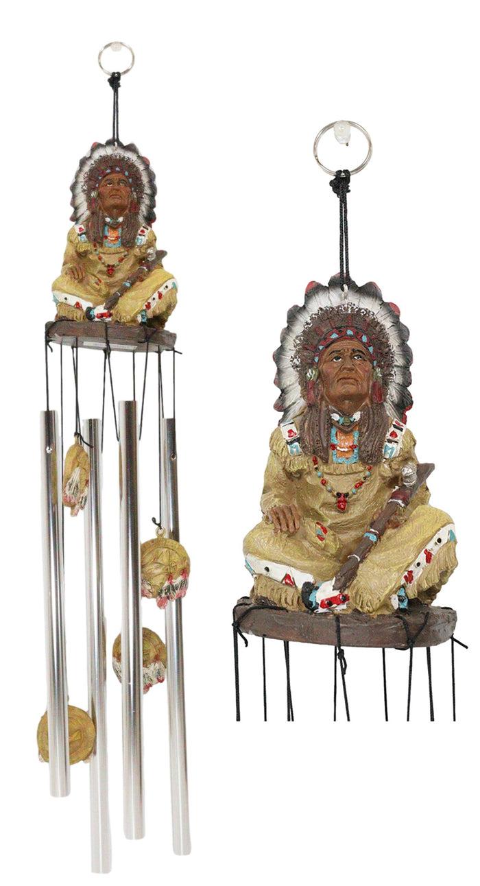 Western Indian Chief With Roach Headdress And Peace Pipe Decorative Wind Chime