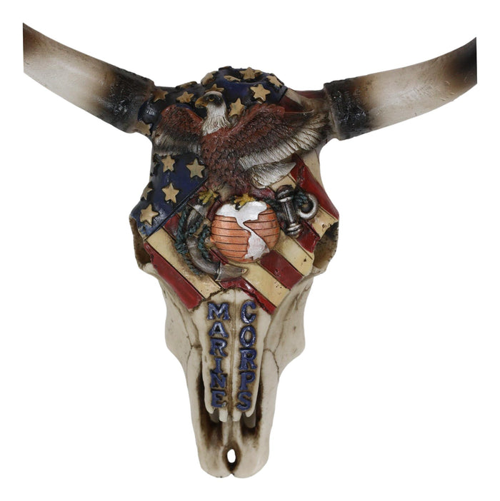 Western Marine Patriotic US Flag American Bald Eagle Cow Skull Wall Decor
