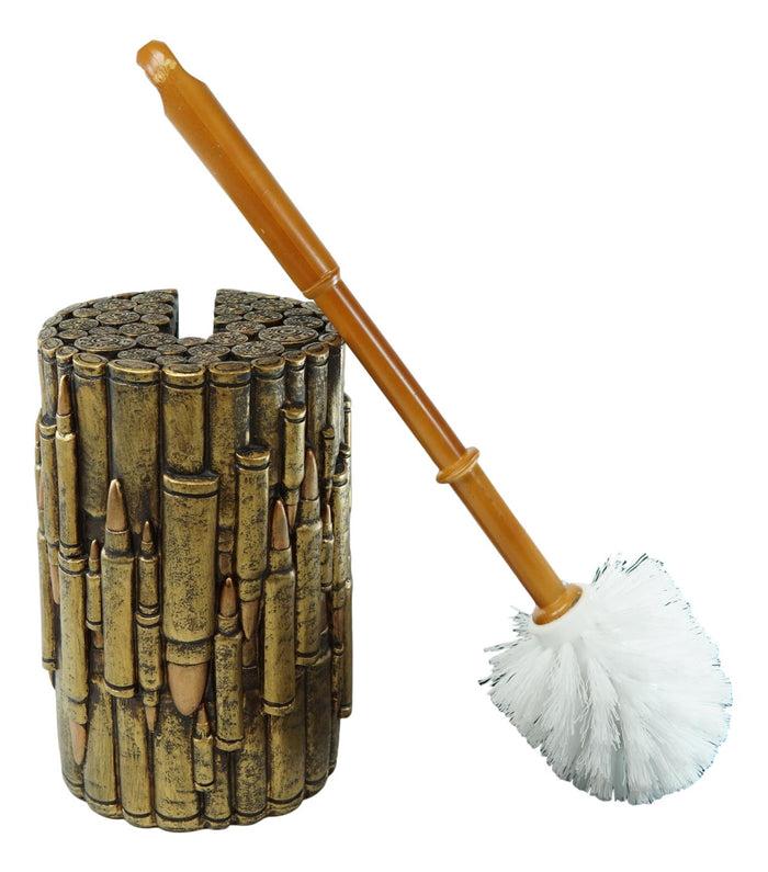 Western Military Rifle Ammo Shells Gold Tone Bullets Toilet Brush And Holder Set